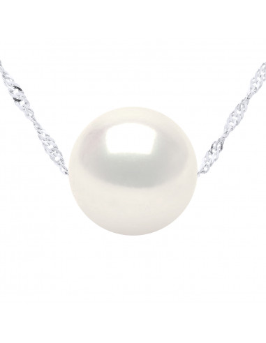 Collier Chaîne avec Perle de Culture Ronde 10 mm en Argent 925 - JADE