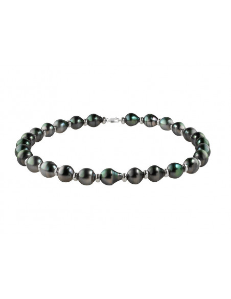 Collier Rang et Viroles Or Blanc et Véritables Perles de Tahiti Cerclées