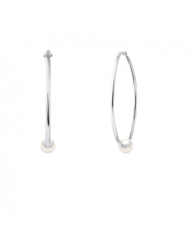 Boucles d'Oreilles Créoles Perles de Culture Rondes 10 mm - 4 Coloris - Argent 925 - HERA