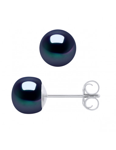 Boucles d'Oreilles Perles de Culture 6-7 mm - 6 Coloris Disponibles - Argent 925 - MARINE