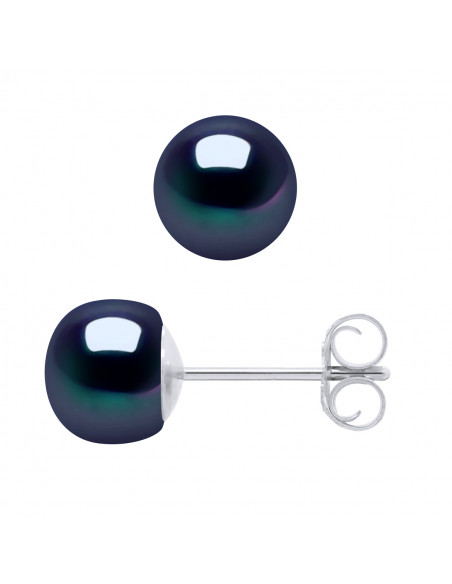 Boucles d'Oreilles Perles de Culture 6-7 mm - 6 Coloris Disponibles - Argent 925 - MARINE