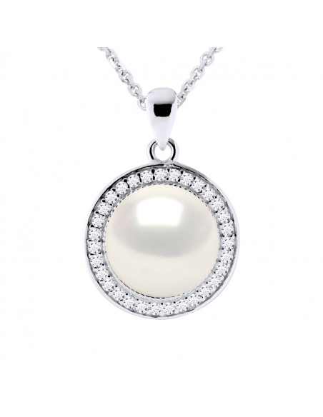 925 silver jewelery necklace, zirconium oxides and 9 mm culture pearl - 2 colors - amber