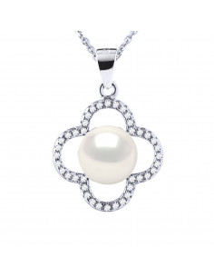 Collier Joaillerie en Argent 925, Oxydes de Zirconium et Perle de Culture 9 mm - 2 Coloris - MIKY