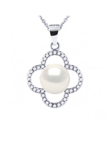 Collier Joaillerie en Argent 925, Oxydes de Zirconium et Perle de Culture 9 mm - 2 Coloris - MIKY