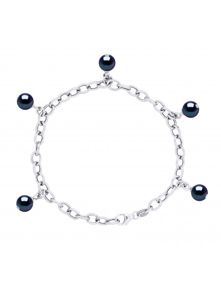 Bracelet Argent Massif 5 Charms Véritables Perles