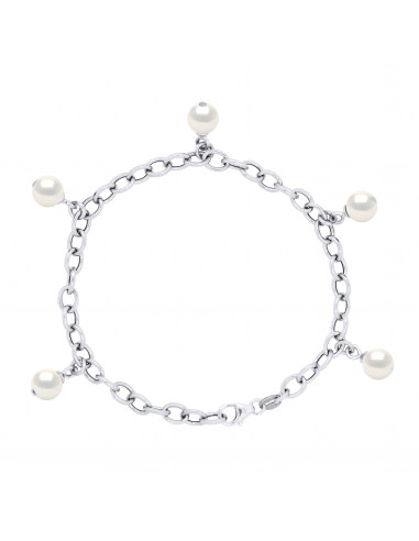 Bracelet Argent Massif 5 Charms Véritables Perles