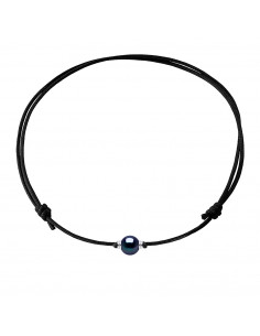 Black link necklace and real black and silver pearl