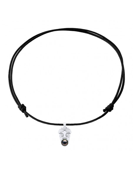 Collier TIKKI Perle de Tahiti Cerclée - Lien Ajustable - Argent 925 - TAïTIHERE