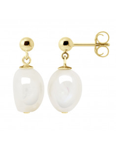 Boucles d'Oreilles Pendantes en Or et Perles Baroques 11 mm - MERIEM