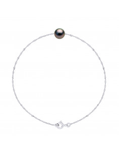 Pulsera de cadena de plata y perla tahitiana Ronda 7 mm - nutaïa