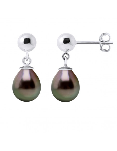 Boucles d'Oreilles Pendantes en Argent 925 et Perles de Tahiti Poires 8 mm - MATARAM