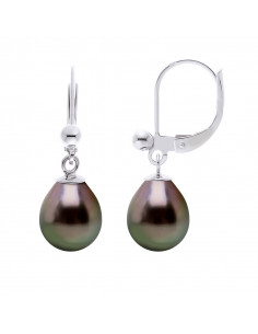 Boucles d'Oreilles Pendantes en Argent 925 et Perles de Tahiti Poires 8 mm - NAYA