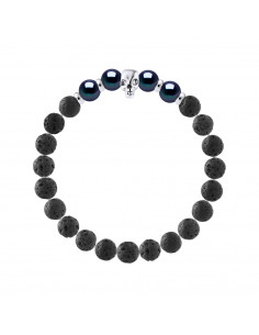 Bracelet Head of Death in Black Culture Beads and Washer - Silver 925 - Death