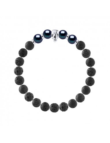 Bracelet Head of Death in Black Culture Beads and Washer - Silver 925 - Death