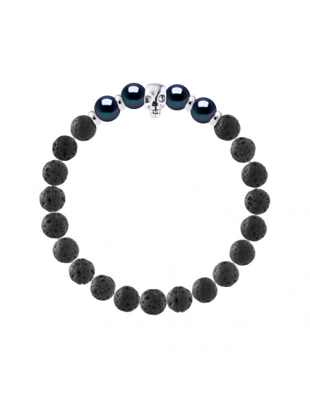 Bracelet Head of Death in Black Culture Beads and Washer - Silver 925 - Death