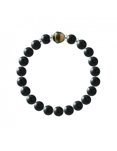 Bracelet Perle de Tahiti Cerclée en Onyx Noir - Argent 925 - JUKATA