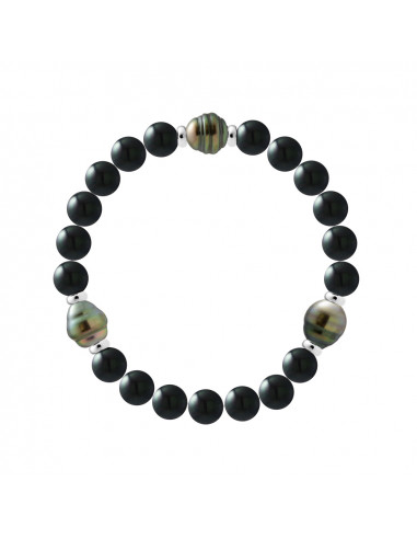 Bracelet 3 Perles de Tahiti Cerclées en Onyx Noir - Argent 925 - IPAMA