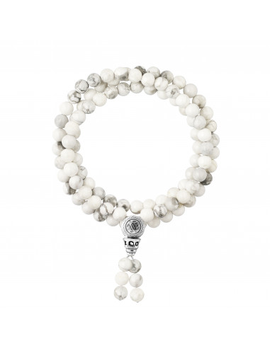 Bracelet de Méditation Triple Rang en Howlite Blanche - Fermoir Tibétain  - Argent 925  - YUNA