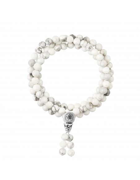 Bracelet de Méditation Triple Rang en Howlite Blanche - Fermoir Tibétain  - Argent 925  - YUNA