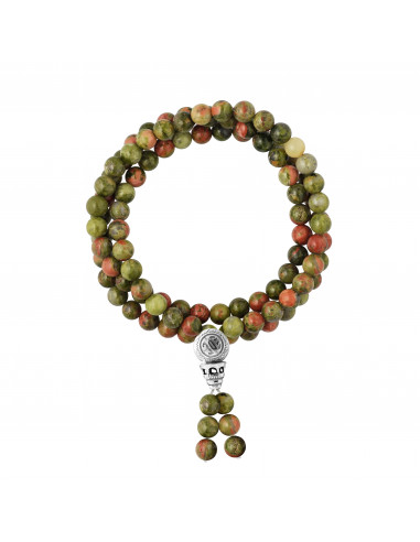 Pulsera de meditación triple rango en unakite - cierre tibetano - plata 925 - Yuna