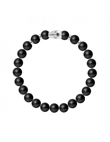 Bracelet Tête de Mort en Agate Noire Matte - Argent 925 - SHAMAN