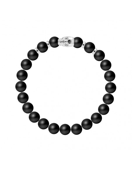 Bracelet Tête de Mort en Agate Noire Matte - Argent 925 - SHAMAN