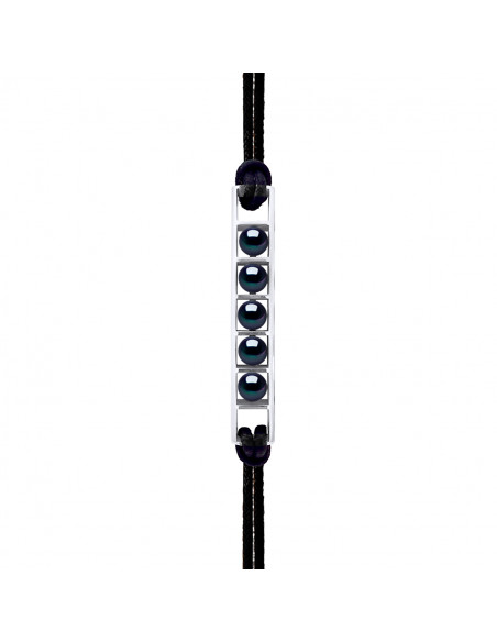 Bracelet Lien Ajustable 5 Perles Noires - Argent 925 - AKARU