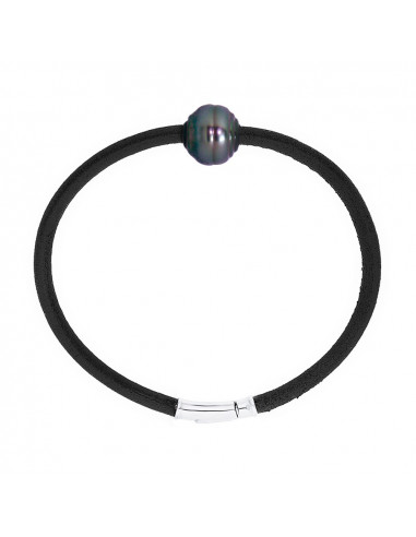 Bracelet Perle de Tahiti Cerclée en Néoprène - Argent 925 - TEPAKU