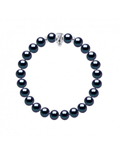 Bracelet Tête de Mort Perles de Culture Noires - Argent 925 - SKULL