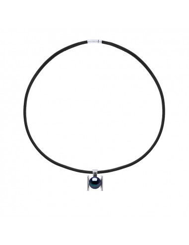 Collier Perle de Culture Noire en Néoprène - Argent 925 - MAUNA LOA