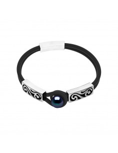 Pulsera de doble neopreno con abalorios de cultura negra - 925 Silver - Inaia
