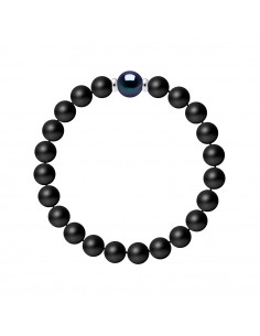 Bracelet Perle de Culture Noire en Agate Noire Matte - Argent 925 - CHANCE