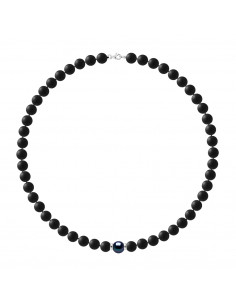 Collier Perle de Culture Noire en Agate Noire Matte - Argent 925 - TIMOR