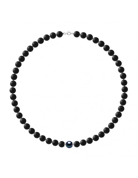 Collier Perle de Culture Noire en Agate Noire Matte - Argent 925 - TIMOR