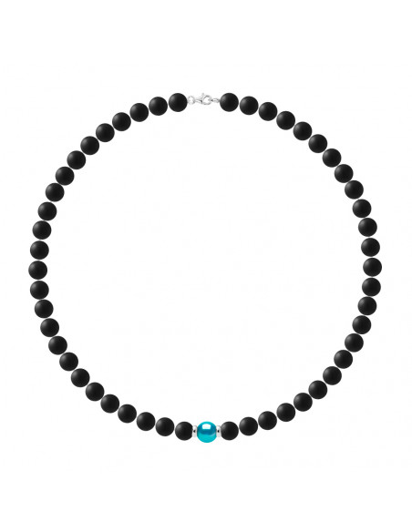 Collier Perle de Culture Turquoise en Agate Noire Matte - Argent 925 - TIMOR