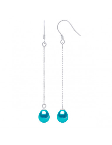 Boucles d'Oreilles Pendantes en Argent 925 avec Perles de Culture Poires 7 mm - 4 Coloris - ALBA