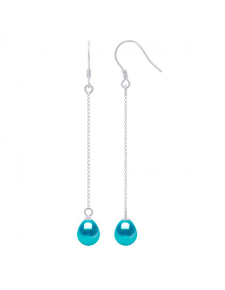 Boucles d'Oreilles Pendantes en Argent 925 avec Perles de Culture Poires 7 mm - 4 Coloris - ALBA