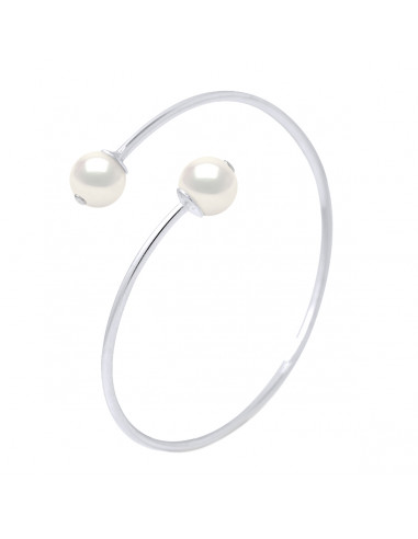 Bracelet Jonc Toi & Moi 2 Perles de Culture Rondes 9 mm en Argent 925 - INES