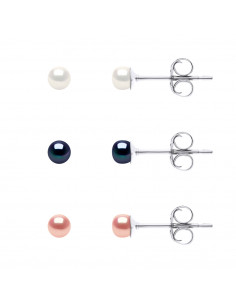 Coffret 3 Paires Boucles d'Oreilles - Perles de Culture 3 mm - Argent 925 - MIA