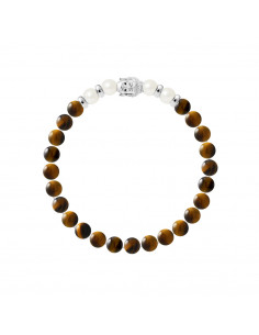 Buddah Brazalet Blanco Culture Beads 6-7mm y Tiger Eye en 925 - Buddah