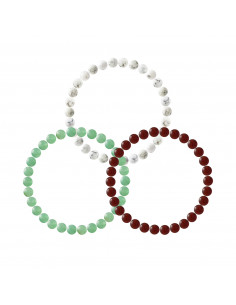 Set de 3 Bracelets de Gemmes Prodigieuses Aventurine Verte - Howlite Blanche - Agate Rouge - ONA