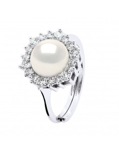 Bague Joaillerie Perle de Culture en Argent 925 et Oxydes de Zirconium - APOLLINE