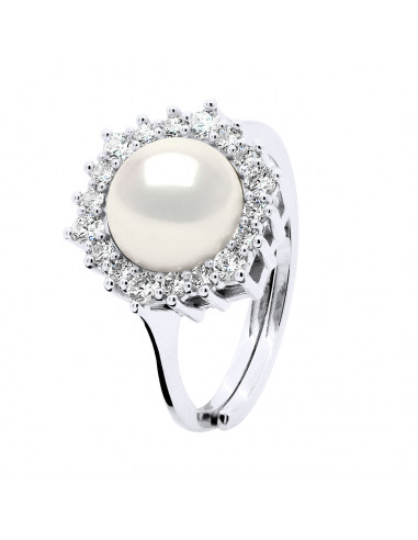 Bague Joaillerie Perle de Culture en Argent 925 et Oxydes de Zirconium - APOLLINE