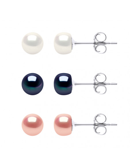 Coffret 3 Paires de Boucles d'Oreilles Perles de Culture  6 mm en Argent 925 - MILA