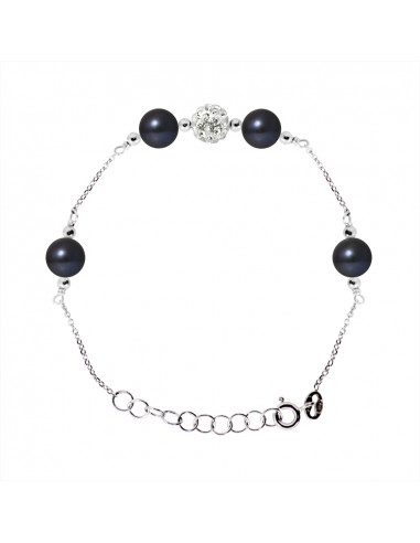 Bracelet Argent Massif Crystal Blanc 4 Veritables Perles Blanches