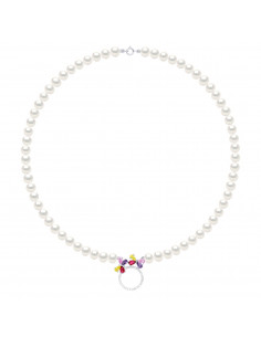 Collier Rang de Perles avec Oxydes de Zirconium Multicolores en Argent 925 - OLIVIA