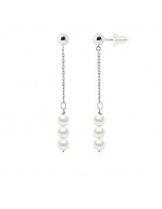 Boucles d'Oreilles Pendantes 6 Perles de Culture Rondes - 5 Coloris - Argent 925 - DINA