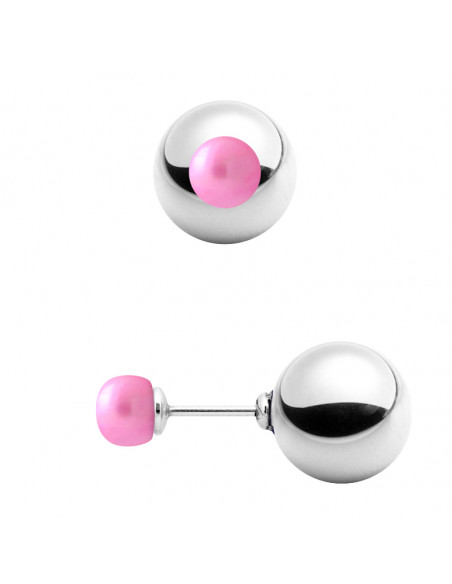 Boucles d'Oreilles RECTO VERSO 14 mm Perles de Culture - 4 Coloris - Argent 925 - HERMINE