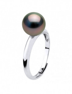 Anillo de anillo de plata 925 y perla redonda de Tahitian 8 mm - Ratinea