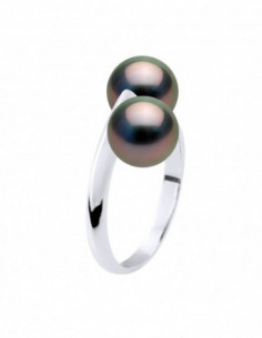 Toi & Moi en Argent 925 avec 2 Perles de Tahiti Rondes 7 mm - MATU INI